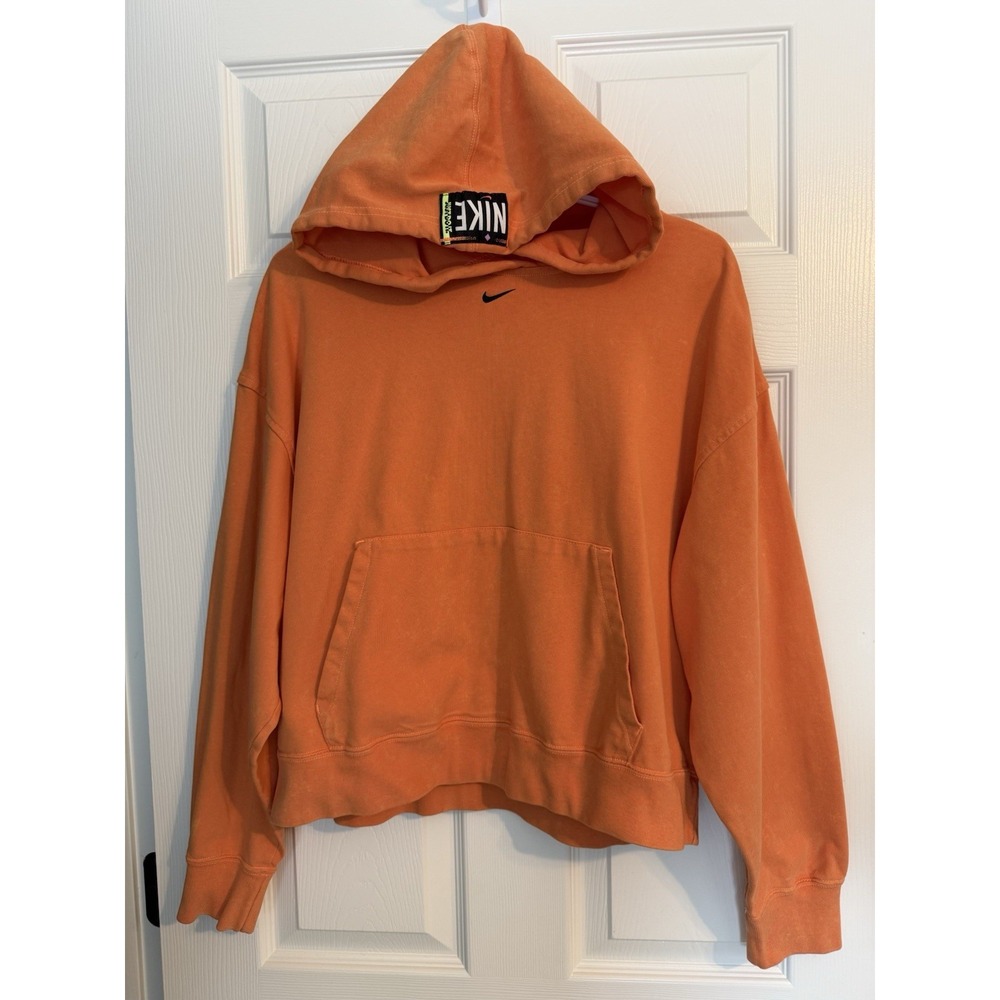 Y2K Nike Womens Atomic Orange Black Swoosh 80s Acid Wash Hooded  Sweatshirt Sz S - Picture 6 of 12